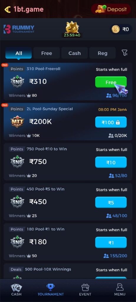 OneBT Game smooth mobile interface showing gameplay and rewards